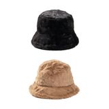 Derikem Şık Kadın Peluş Kova Balıkçı Bucket Kışlık Şapka SİYAH-CAMEL Standart