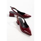 derim shoes Kadın Bordo Rugan Slingback Topuklu Ayakkabı – Sivri Burun Kısa Topuk Klasik Şık Stiletto
