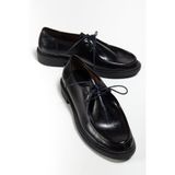 derim shoes Kadın Siyah Rugan Suni Deri Bağcıklı Makosen Ayakkabı