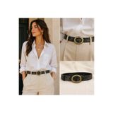 DERİMAY Kadın Vintage Çiçek Kabartma Desenli Eskitme Deri Görünümlü 4 CM Kemer Antik Gold Tokalı Pantolon Ceket Elbise Jean Uyumlu