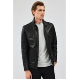Derimod 22WGD6462VE Wade Siyah Deri Slim Fit Erkek Mont