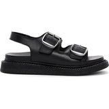 Derimod 25SFD300018 Siyah Çift Tokalı Deri Comfort Kadın Sandalet