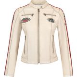 Derimod 25SGM589851 Ladyracer Kadın Beyaz Armalı Slim-Fit Deri Ceket
