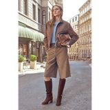 Derimod 25WGD532910 Gina Kadın Kahverengi Hakim Yaka Oversize Kısa Süet Deri Ceket