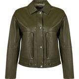 Derimod 26SGD5633S7 Madlen Kadın Haki Yeşil Oversize Deri Ceket