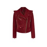 Derimod 26SGD563710 Ibiza Kadın Bordo Biker Süet Deri Ceket