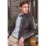Derimod Barry Erkek Gri Hakim Yaka Slim Fit Deri Mont