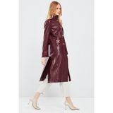 Derimod Colette Kadın Bordo Kroko Desenli Deri Pardesü - XL