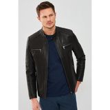 Derimod Dali Erkek Siyah Spor Deri Ceket 22SGM6348VE - 3XL