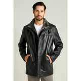 Derimod Eduardo Erkek Siyah Çift Yakalı Kürklü Deri Kaban 14WGE61031M - 2XL