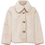 Derimod Kadın Oversize Teddy Deri Mont Bej Devrik Yaka Model 25WGP5628FF Hakiki Deri - XS
