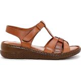 Derimod Kadın Taba Bantlı Kalın Tabanlı Deri Comfort Sandalet 26SFD320318