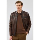 Derimod Kawhi Erkek Kahverengi Slim-Fit Armalı Deri Mont 20SGD6351BT - 2XL