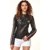 Derimod Ladyracer Kadın Siyah Armalı Spor Deri Mont 20WGD589851 - 2XL