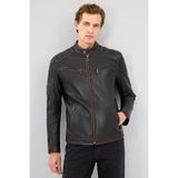 Derimod Leonard Erkek Kahverengi Vintage Slim-Fit Deri Ceket 25WGF6582VD