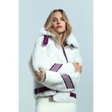 Derimod Meribel Kadın Teddy Mont, Kapüşonlu, Mor Çizgi Detaylı, Çok Renkli, XL, Beyaz