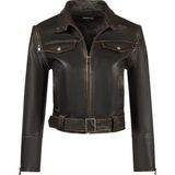 Derimod Nina Kadın Siyah Vintage Deri Ceket 26SGD5653VD