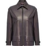 Derimod Rosalin Kadın Gri Gömlek Yaka Oversize Deri Mont 25WGE5327MP - XL