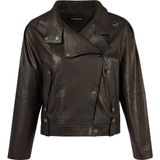 Derimod Torino Kadın Siyah Biker Oversize Deri Ceket 26SGD56558S - L