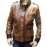 Derimont Deri Belli Lastikli Kadın Deri Mont Taba - XL