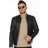 Derimont Deri Erkek Düz Siyah Spor Deri Mont - XL
