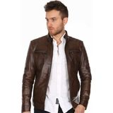 Derimont Deri Erkek Kahve Hakim Yaka Deri Ceket - XL - Kahverengi