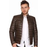 Derimont Deri Erkek Kahve Şişme Deri Mont - Kahverengi