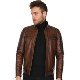 Derimont Deri Erkek Spor Kahve Deri Mont - XL - Kahverengi