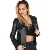 Derimont Deri Kadın Siyah Çift Fermuar Spor Deri Mont - 2XL