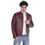 Derimont Deri Kahverengi Yatay Cepli Motorcu Erkek Deri Mont, Ceket