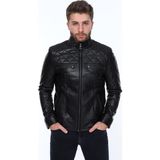Derimont Deri Kapitone Siyah Erkek Deri Ceket - 2XL