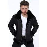 Derimont Deri Navas Yakası Kürklü Erkek Deri Ceket - XL - Renkli