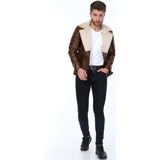 Derimont Deri Ronny Yakası Kürklü Kahverengi Erkek Deri Ceket - 2XL