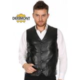 Derimont Deri Siyah Casual Düğmeli Erkek Deri Yelek - XL