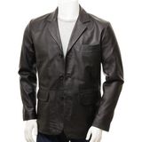 Derimont Deri Siyah Erkek Deri Blazer Leskovac Deri Ceket - 2XL