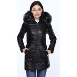 Derimont Deri Siyah Kürklü Eclipse Kadın Ceket - XL
