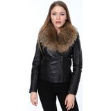 Derimont Deri Siyah Kürklü New Bosh Kadın Ceket - XL