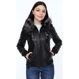 Derimont Deri Siyah Yaka Kürklü Kadın Ceket - 2XL