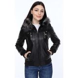 Derimont Deri Siyah Yakası Kürklü Vidal Kadın Ceket - 2XL