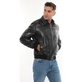 DERiMONTAYA %100 Orijinal Hakiki Fermuarlı Düz Erkek Deri Mont Ceket - 2XL - 000-Siyah