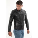 DERİMONTAYA Hakiki Kuzu Deri Mont cepli Siyah Ceket - 000-Siyah - 4XL