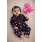 derin baby %100 Pamuklu Minik Kalpli Desenli Alt Üst Kız Bebek Pijama Takımı