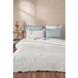 Derin Battal Boy Nevresim Takımı %100 Organik Pamuk Saten El Nakışlı Krem 240x220 Cm