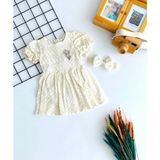 Derin Bebe Neşeli Bebekler Dantelli Içi Astarlı Saç Babtlı Elbise - Krem - 9 - 12 Ay