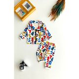 Derin Bebe Neşeli Bebekler Harf Baskılı Önden Düğmeli Cepli Pijama Takımı - 9 - 12 Ay - Çok Renkli