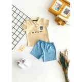 Derin Bebe Neşeli Bebekler Lacoste Yaka Tişört Kot Şortlu Takım Vizon - Vizon - Mavi - 6 - 9 Ay