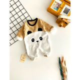 Derin Bebe Neşeli Bebekler Panda Kabartma Desen Kendinden Patikli Welsoft Kumaş Tulum Kahve - 3 - 6 Ay