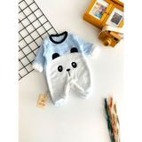 Derin Bebe Neşeli Bebekler Panda Kabartma Desen Kendinden Patikli Welsoft Kumaş Tulum Mavi - 9 - 12 Ay
