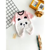 Derin Bebe Neşeli Bebekler Panda Kabartma Desen Kendinden Patikli Welsoft Kumaş Tulum Pembe - 9 - 12 Ay