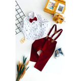Derin Bebe Neşeli Bebekler Papyonlu Pantolon Askılı Gemi Desen Gömlekli Takım Bordo - 6 - 9 Ay
